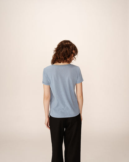 Pepito Bleu T-shirt en coton avec encolure en lurex