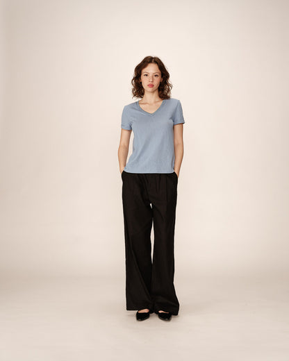 Pepito Bleu T-shirt en coton avec encolure en lurex