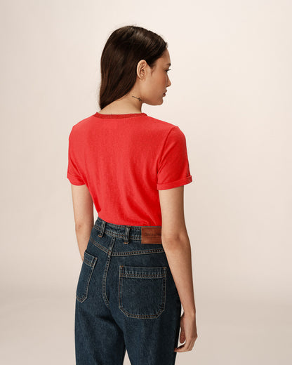 Pepito Rouge T-shirt en coton avec encolure en lurex