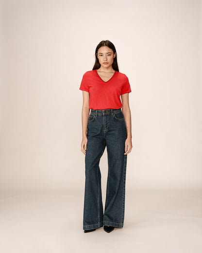 Pepito Rouge T-shirt en coton avec encolure en lurex