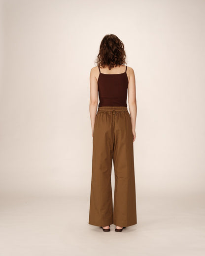 Peterson Marron - Pantalon ample en coton sergé
