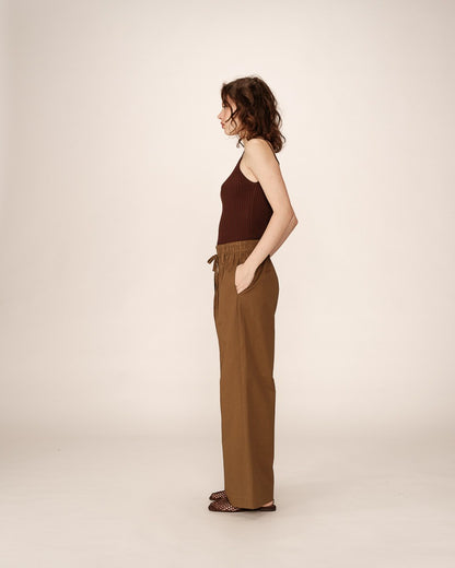 Peterson Marron - Pantalon ample en coton sergé