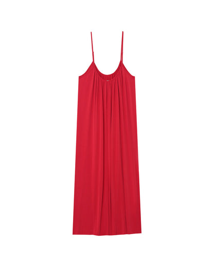 Pivoine Framboise Robe longue à bretelles fines et coupe ample