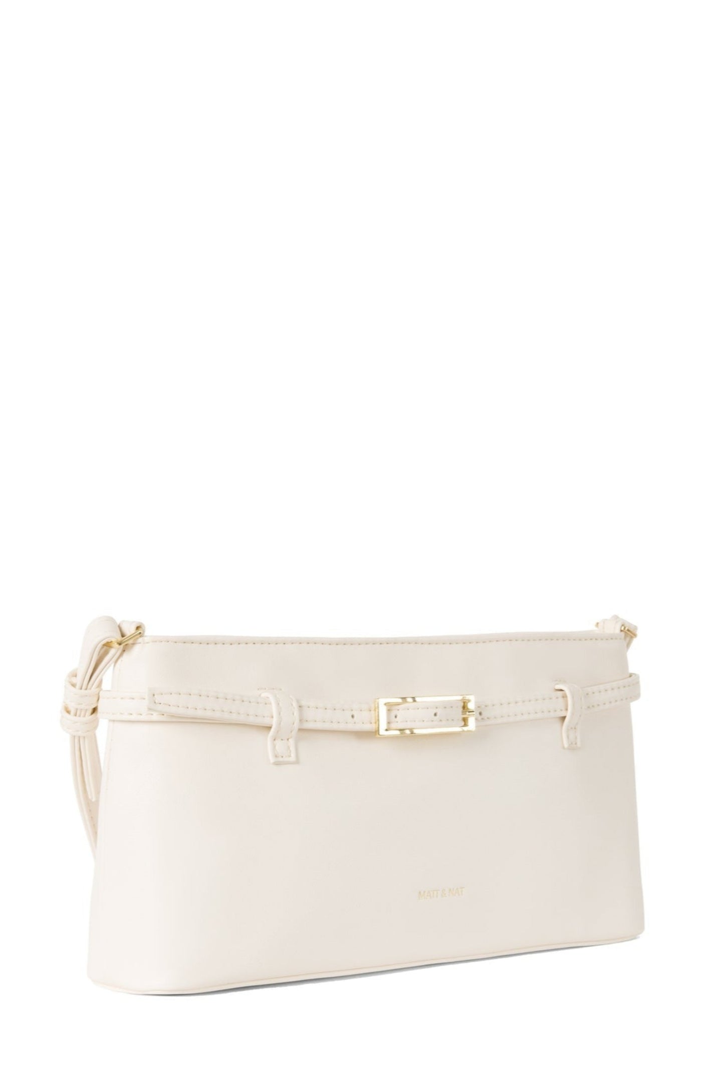 Pochette Mireille crème vue de biais avec bandoulière amovible