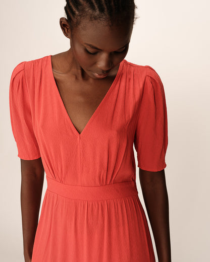 Bulcana Orange - Robe Longue dos smockée