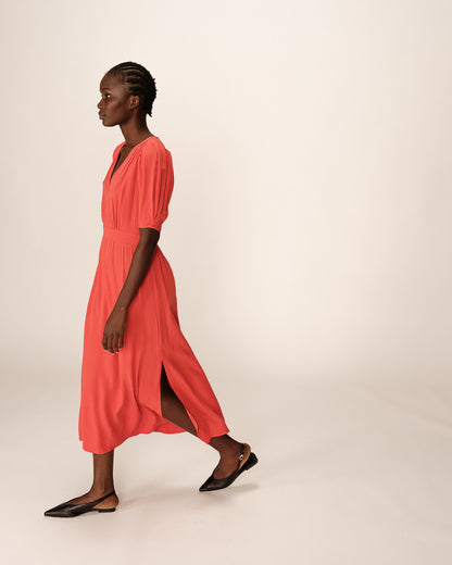 Bulcana Orange - Robe Longue dos smockée