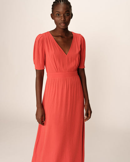 Bulcana Orange - Robe Longue dos smockée