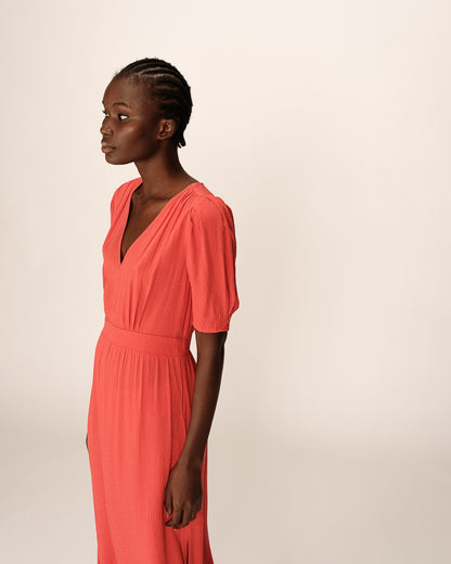 Bulcana Orange - Robe Longue dos smockée
