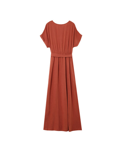 Judith Terracota - Robe longue fluide ceinturée élégante