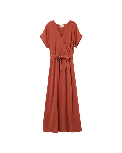 Judith Terracota - Robe longue fluide ceinturée élégante