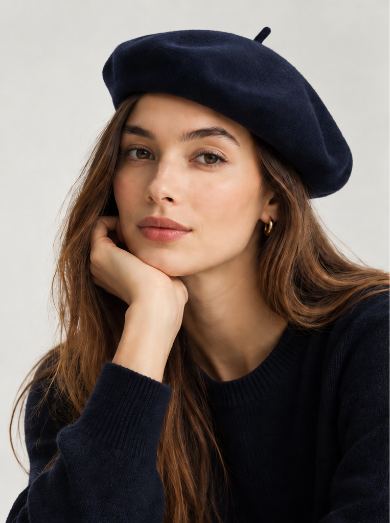 Bleu marine - Béret classique en laine