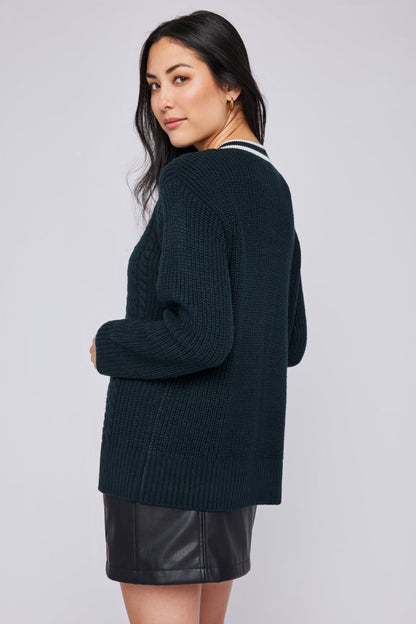 Pull vert foret vue arriere maille texturée manches longues coupe oversize