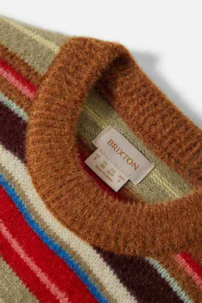 Détail col rond côtelé camel