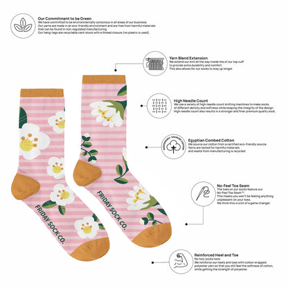 Fleurs et rayures chaussettes roses en coton égyptien