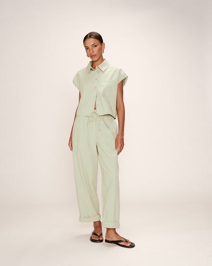 Pantalon droit coton taille élastique