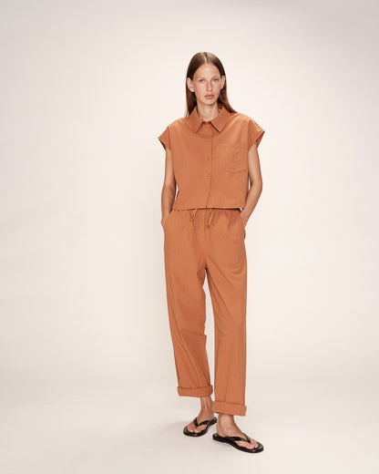 Mia Terracotta - Pantalon en coton avec taille élastique