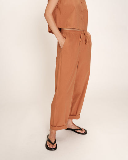 Mia Terracotta - Pantalon en coton avec taille élastique
