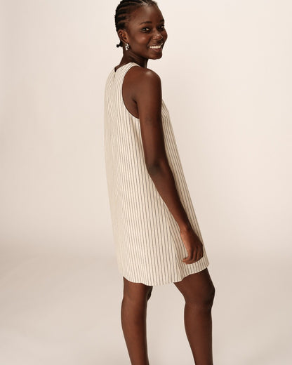 Petz Beige - Robe courte rayée en lin mélangé