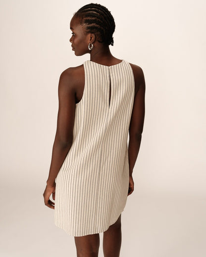 Petz Beige - Robe courte rayée en lin mélangé