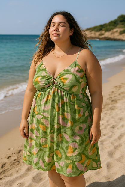 Robe courte en viscose à bretelles fines avec imprimé coloré