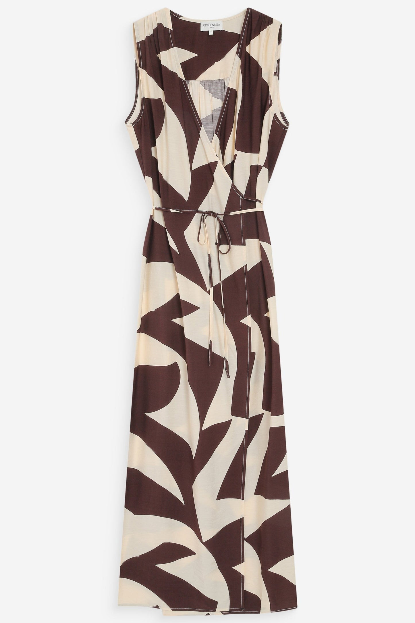 Robe longue Maryse chocolat vue de face – coupe portefeuille fluide