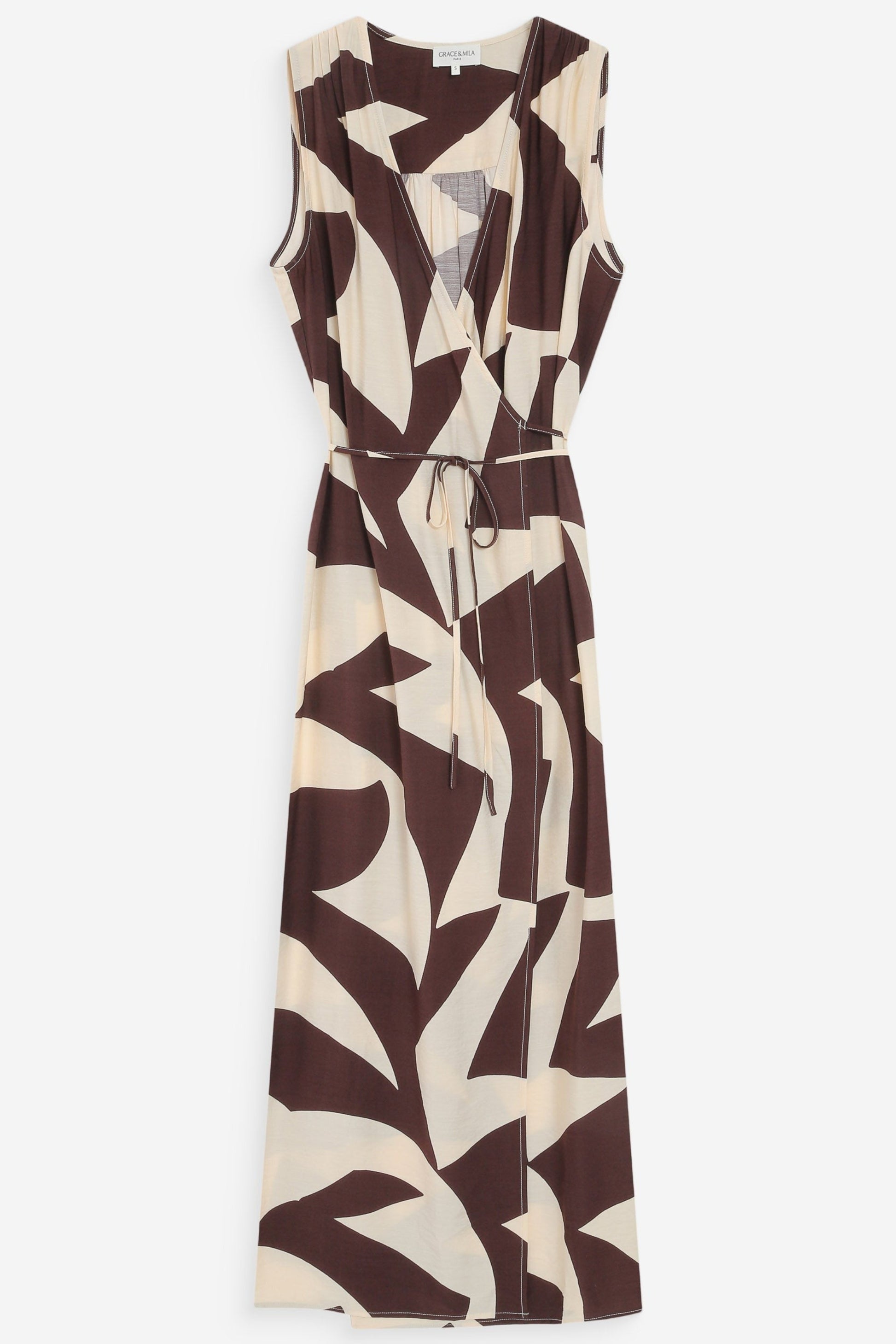 Robe longue Maryse chocolat vue de face – coupe portefeuille fluide