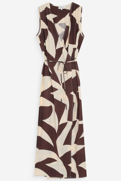 Robe longue Maryse chocolat vue de face – coupe portefeuille fluide