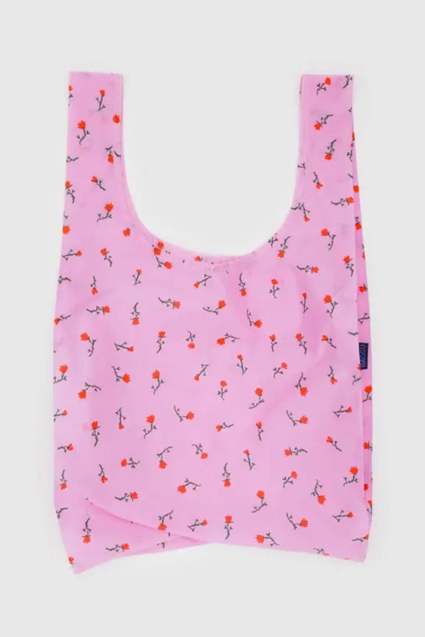 Vue du sac réutilisable Baggu déplié avec motif fleurs sauvage peinte