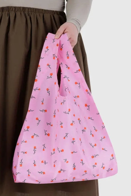 Sac Baggu fleurs sauvage peinte tenu à la main, format large et léger