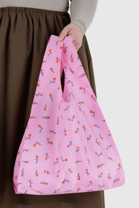 Sac Baggu fleurs sauvage peinte tenu à la main, format large et léger