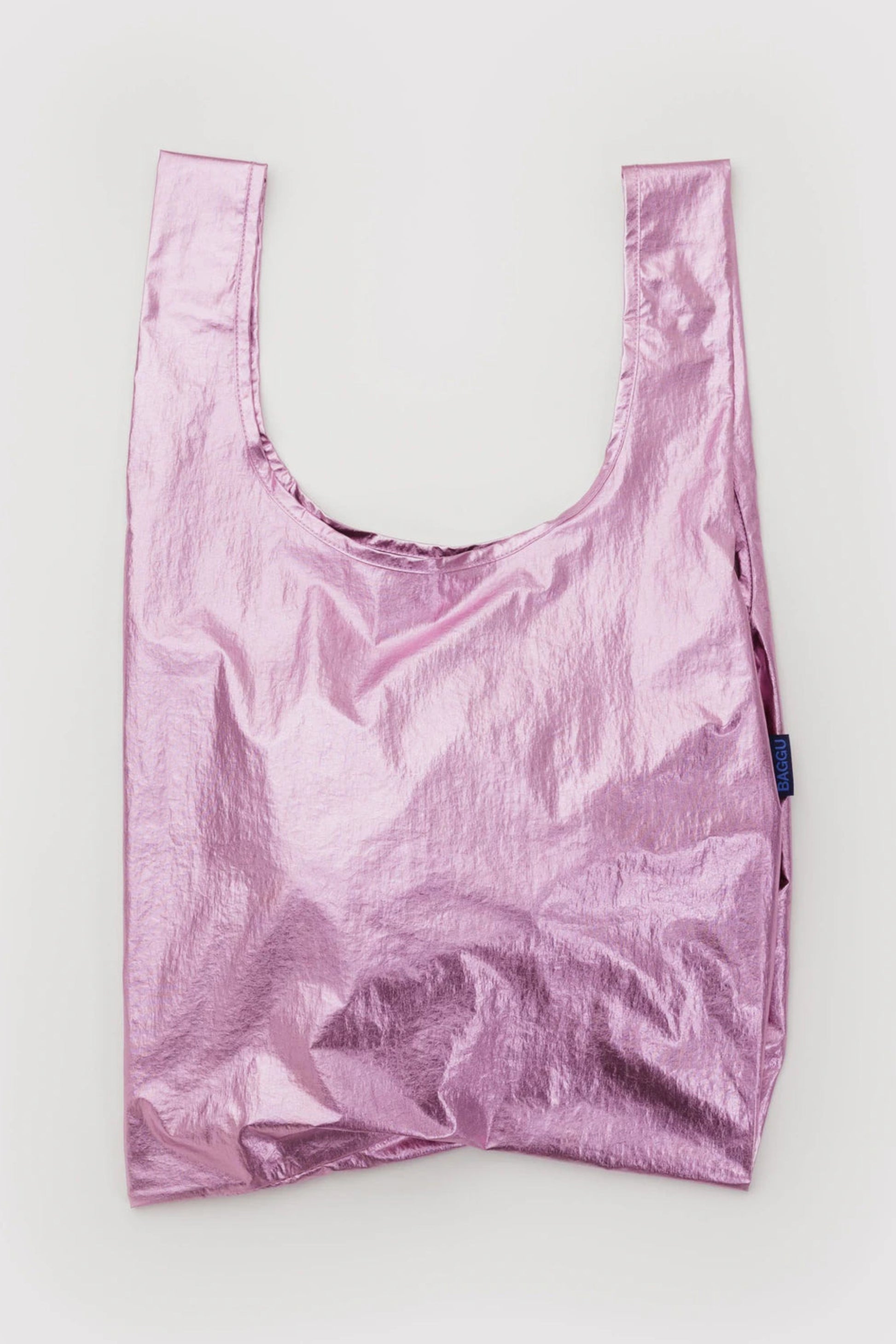 sac réutilisable rose métallisé présenté à plat – matériau nylon ripstop recyclé