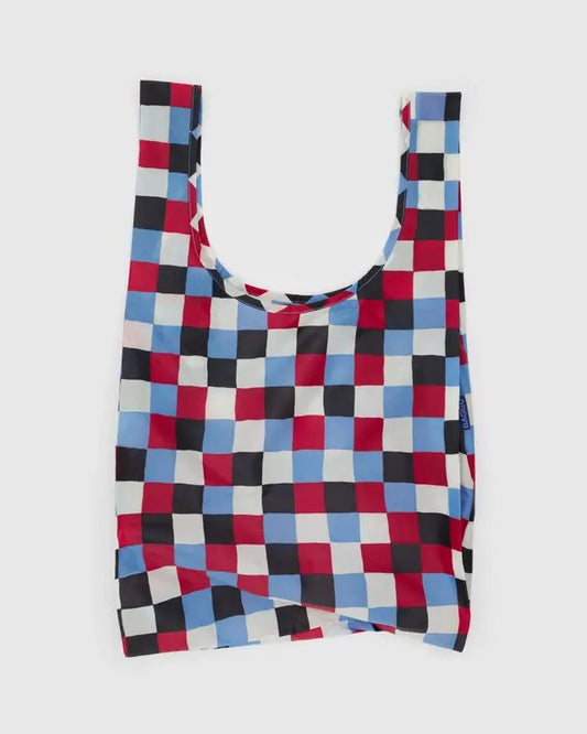 Sac réutilisable Baggu déplié à plat, motif graphique style peinture au carré
