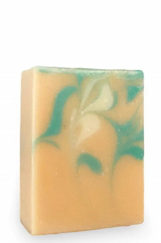 savon artisanal yuzu marbré vert et pêche vue avant