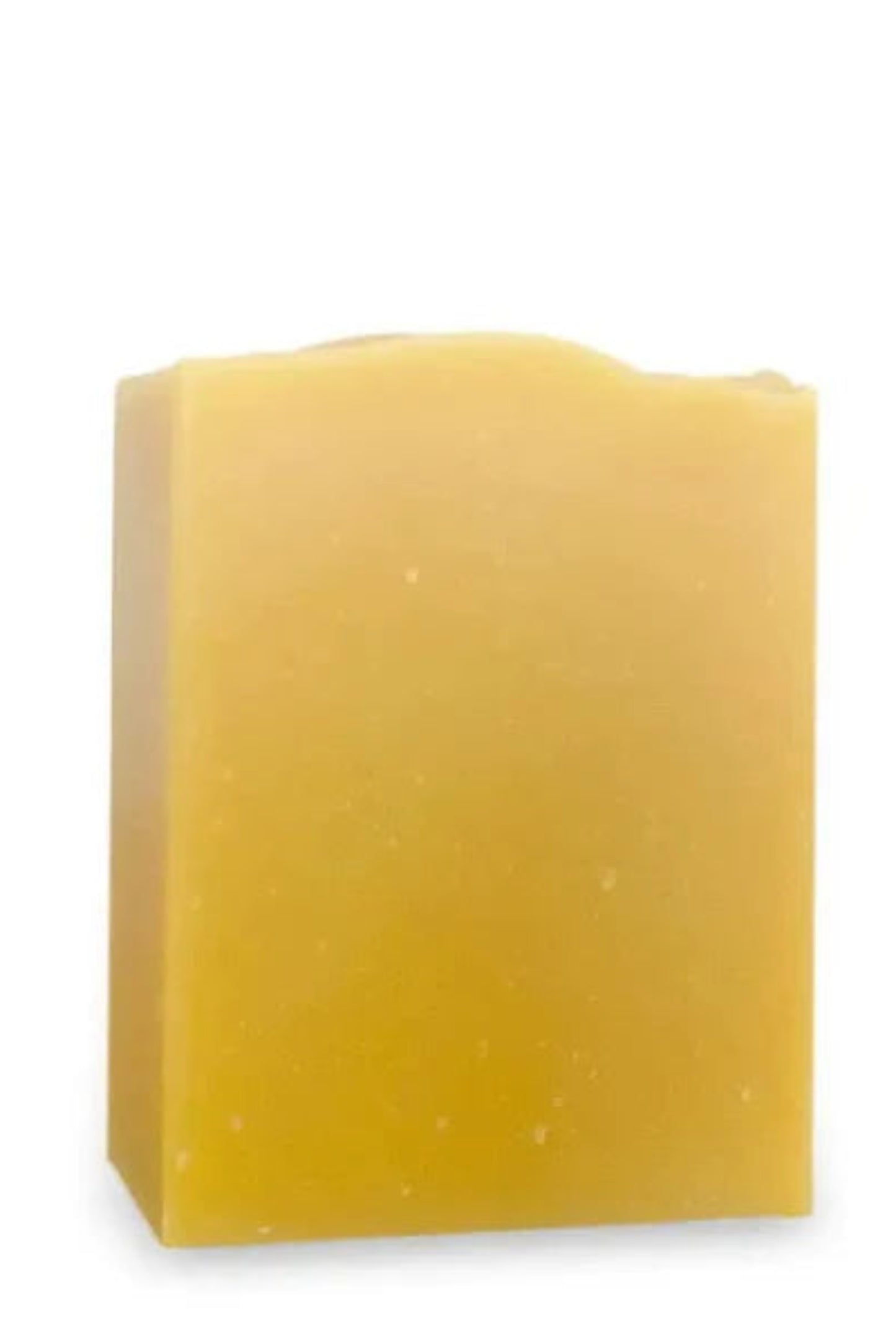 Savon naturel non parfumé à l’argousier et karité • Vue de face, couleur jaune doré