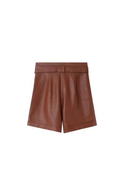Short taille haute chocolat vue de dos avec coupe evasee flatteuse