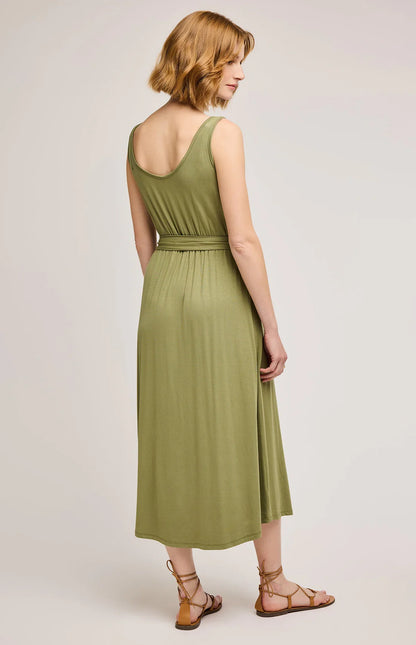 Solange Matcha Robe Midi Bretelles Nouées