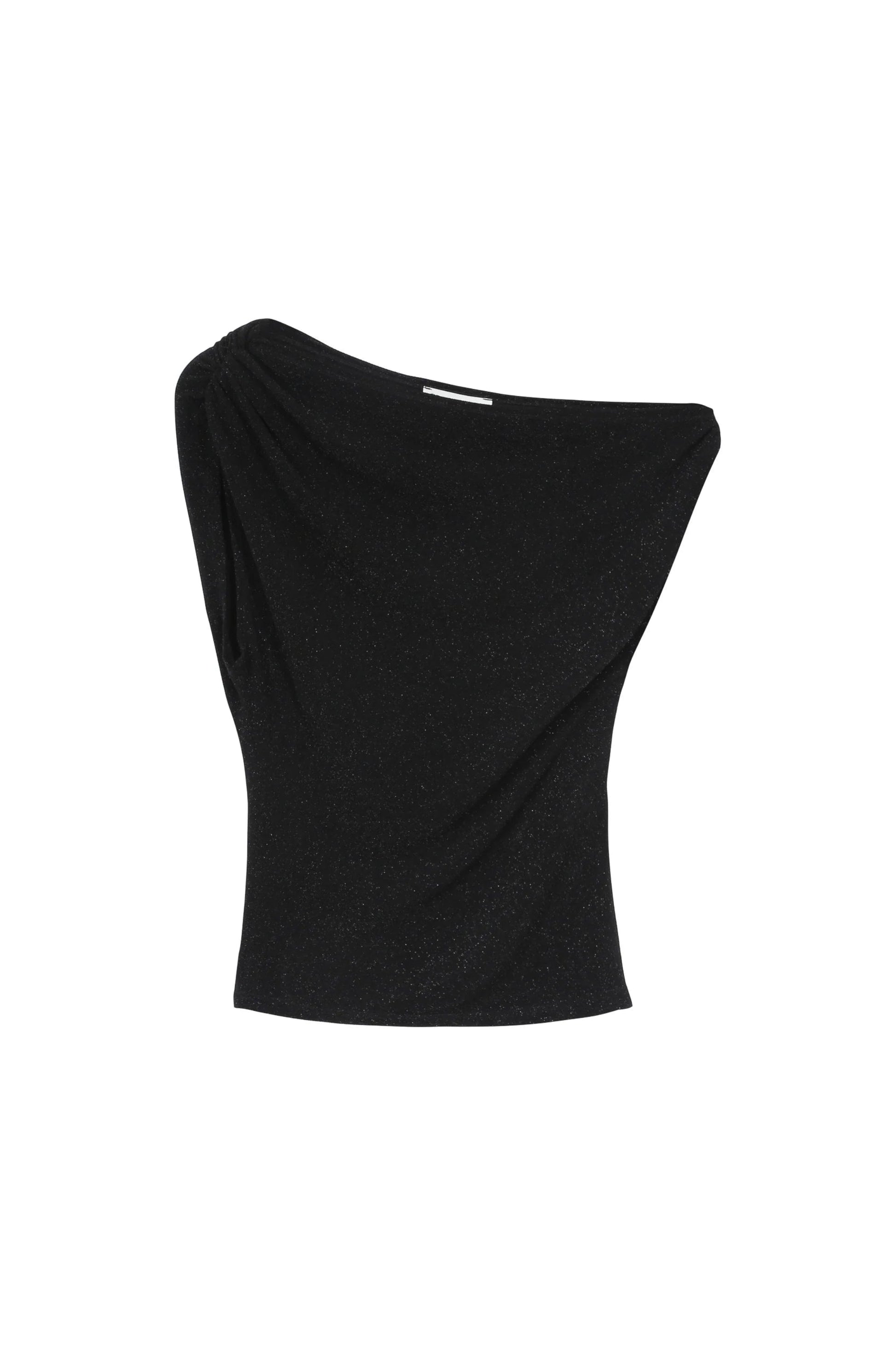 Debardeur noir asymetrique Talia vue de face – coupe drapee élégante