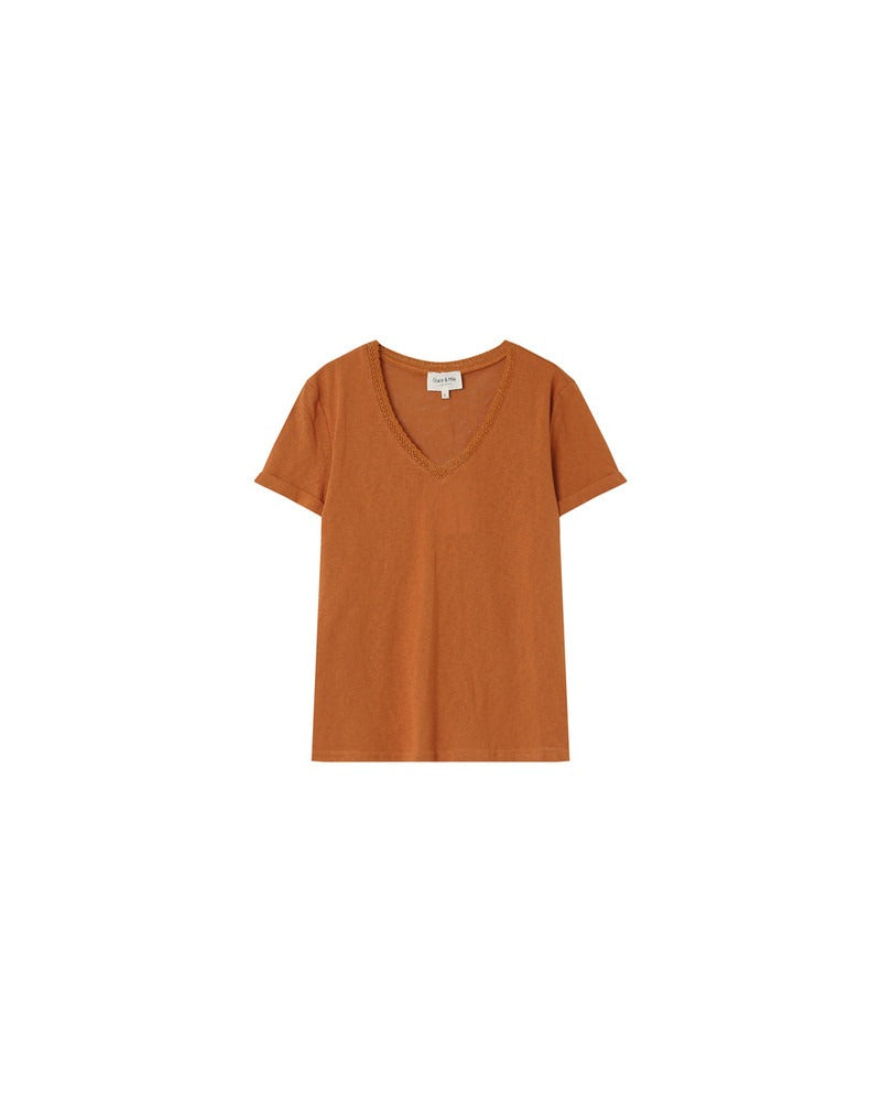 Noa Ocre t-shirt col V brillant