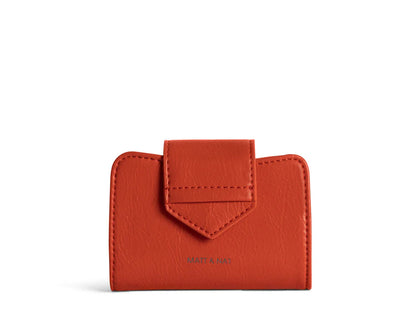 Vue de face du porte-cartes rouge tomate avec rabat en V