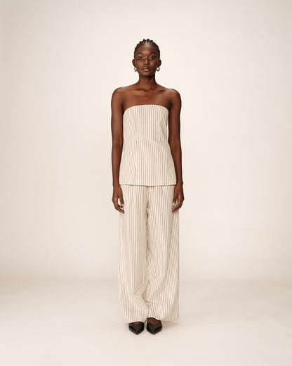 Manille Beige - Bustier rayé en lin mélangé