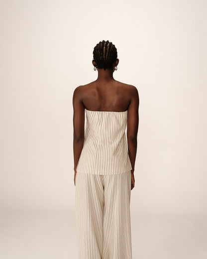 Manille Beige - Bustier rayé en lin mélangé