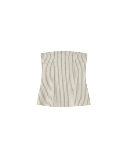 Manille Beige - Bustier rayé en lin mélangé