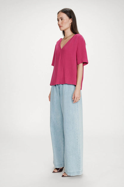 Look complet avec top pivoine et pantalon large