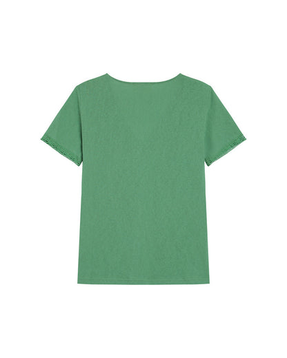 Rome Vert - T-shirt col V en dentelle