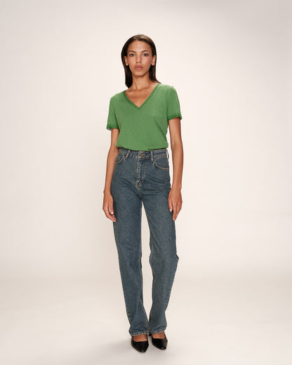 Rome Vert - T-shirt col V en dentelle