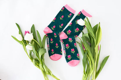 Tulipes chaussettes vert émeraude en coton égyptien