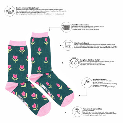 Tulipes chaussettes vert émeraude en coton égyptien