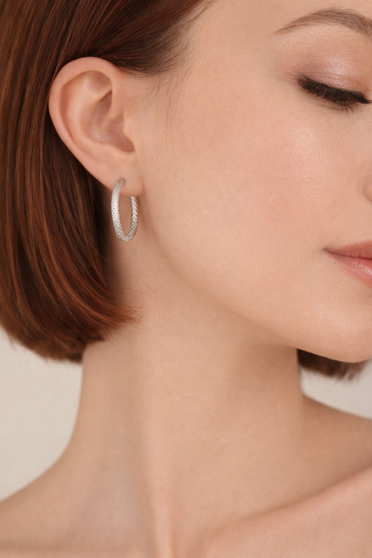 Créoles Viola argent gravées – anneaux dormeuses en acier inoxydable