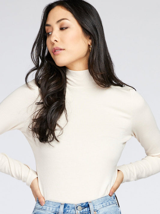 Nelly Beige rosé - Pull col roulé fin