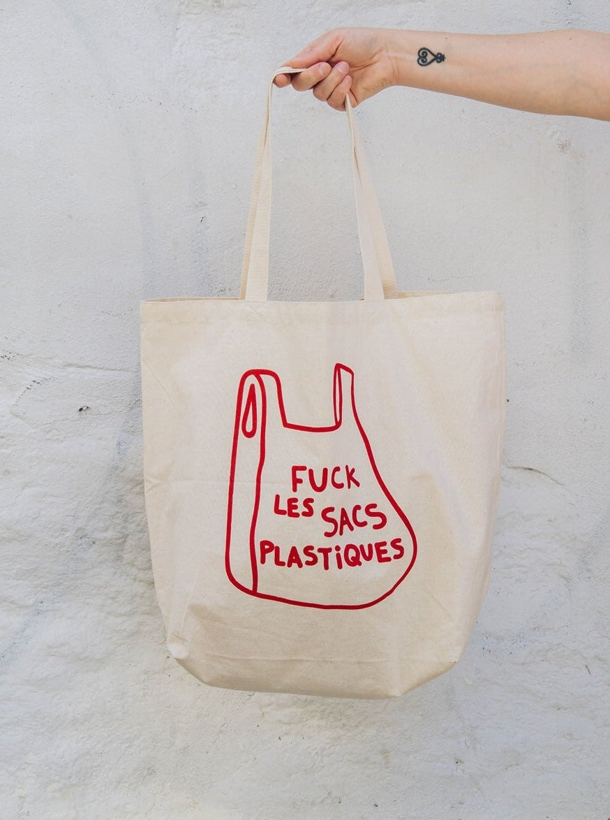 Sac de coton réutilisable Fuck les sacs plastiques